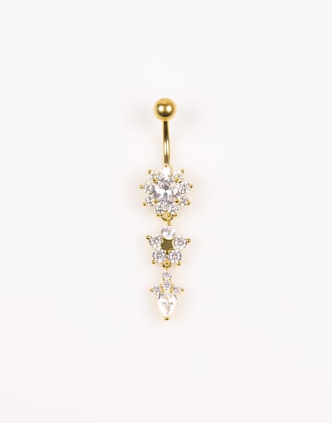 Piercing para el ombligo dorado con diseño floral de titanio chapado en oro de Lovisa - view 1