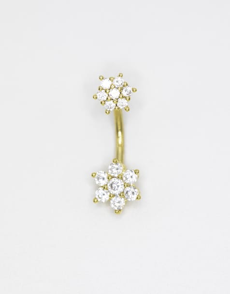 Piercing para el ombligo dorado con diseño floral de titanio chapado en oro de Lovisa - view 1