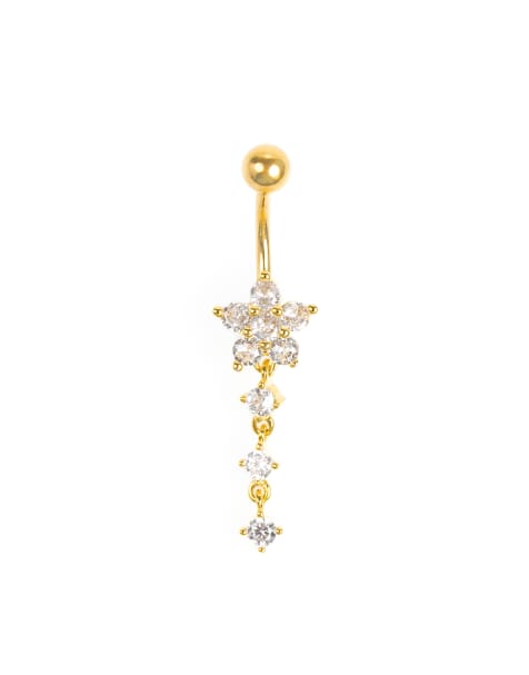 Piercing para el ombligo dorado de acero inoxidable chapado en oro con diseño triple de circonitas de Lovisa - view 1