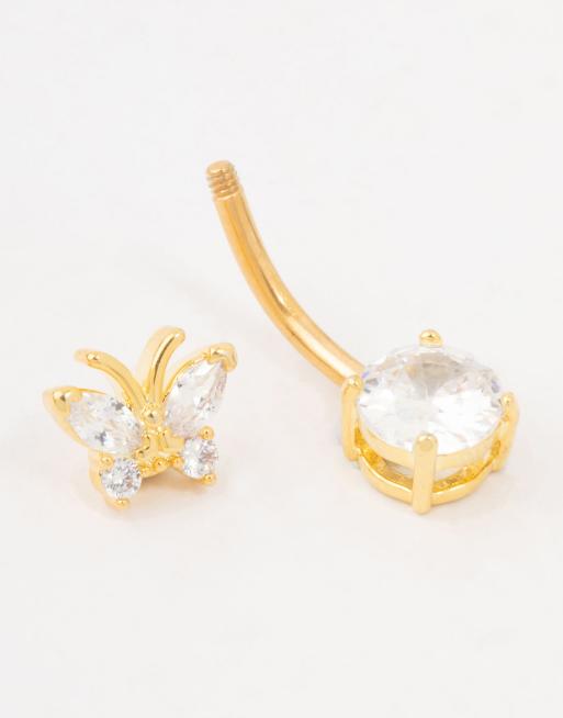 Piercing para el ombligo dorado de acero quirúrgico chapado en oro con circonitas de Lovisa , 3 de 3
