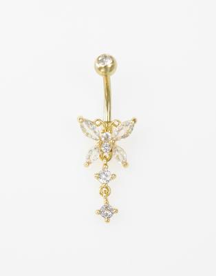 Piercing para el ombligo dorado de acero quirúrgico chapado en oro con cristales de Lovisa 