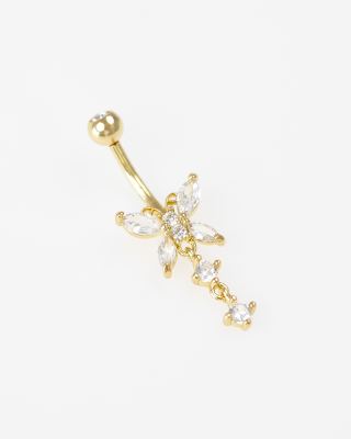 Piercing para el ombligo dorado de acero quirúrgico chapado en oro con cristales de Lovisa 
