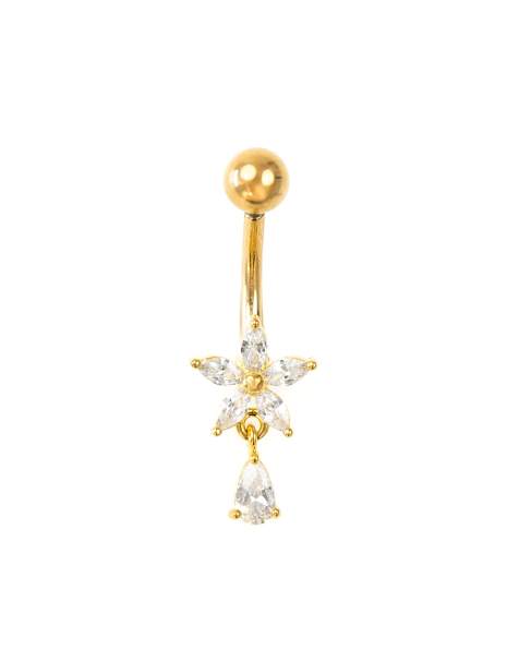 Piercing para el ombligo dorado de acero quirúrgico chapado en oro con flor de circonitas de Lovisa - view 1