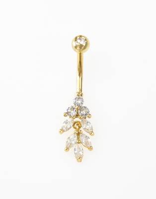 Piercing para el ombligo dorado de acero quirúrgico chapado en oro con parte trasera plana y cristales de corte marquesa de Lovisa