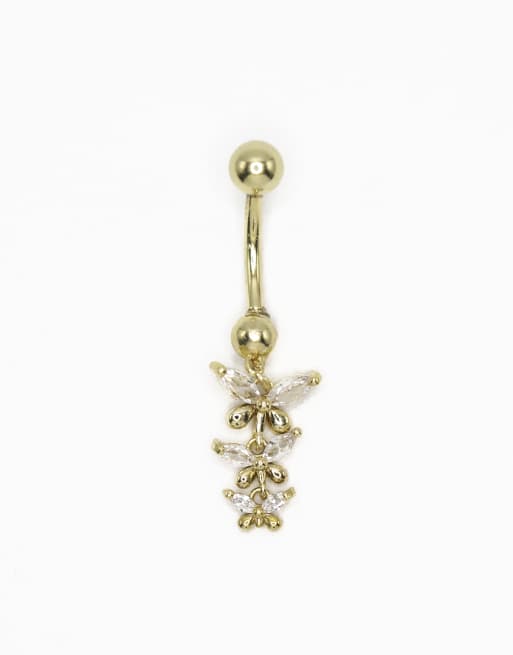 Piercing para el ombligo dorado de titanio chapado en oro con colgante triangular de circonitas de Lovisa