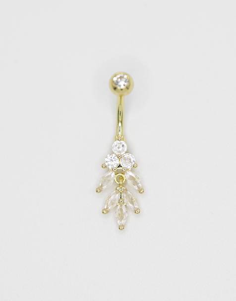 Piercing para el ombligo dorado de titanio chapado en oro con cristales de talla marquesa de Lovisa - view 1