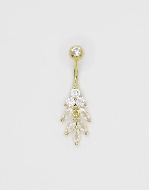 Piercing para el ombligo dorado de titanio chapado en oro con cristales de talla marquesa de Lovisa