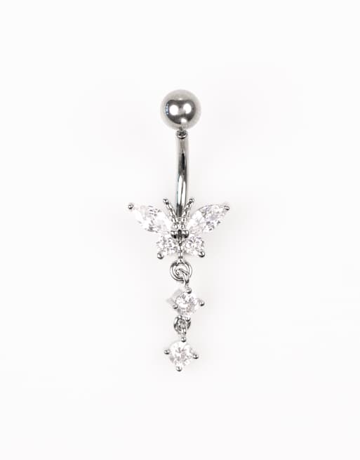 Piercing para el ombligo plateado con charm colgante de serpiente con circonitas de titanio de Lovisa