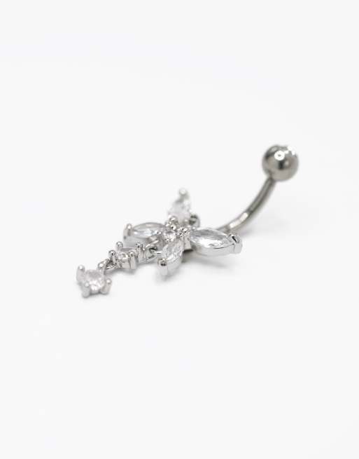 Piercing para el ombligo plateado de titanio con colgante de circonitas de Lovisa, 2 de 3