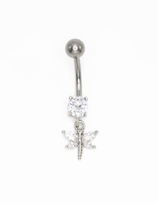 Piercing para el ombligo plateado de titanio con diseño de libélula de circonitas de Lovisa