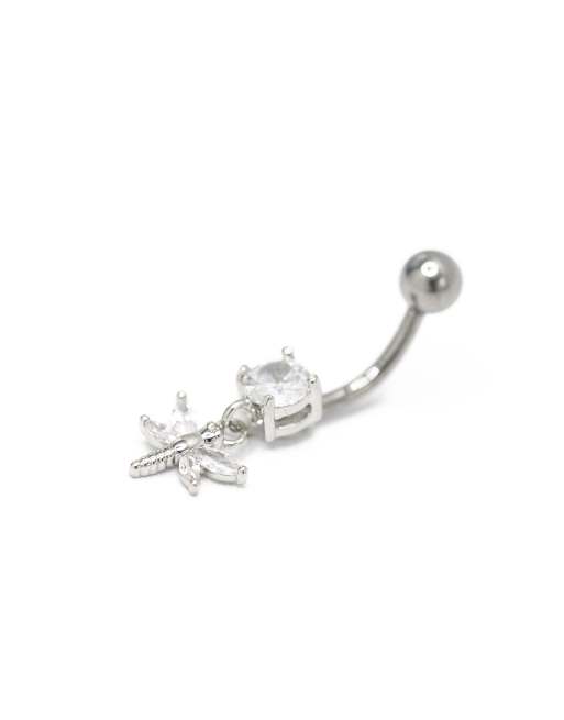 Piercing para el ombligo plateado de titanio con diseño de libélula de circonitas de Lovisa, 2 de 3