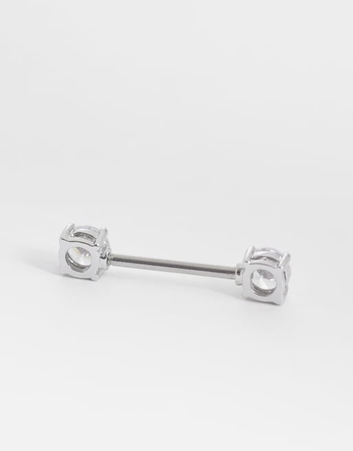 Piercing para el pezón plateado con diseño redondo de pedrería de Kingsley Ryan, 2 de 3
