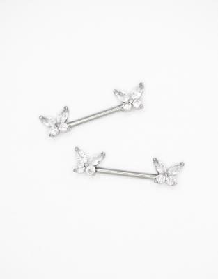 Piercing para el pezón plateado doble de acero quirúrgico de Lovisa - view 1