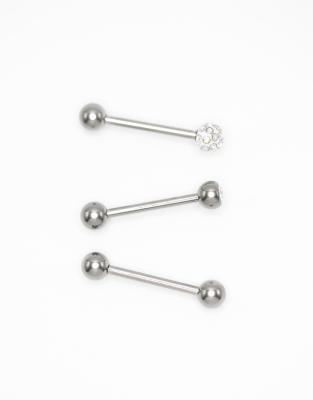 Piercings para la lengua plateados de titanio con incrustaciones de Lovisa - view 1
