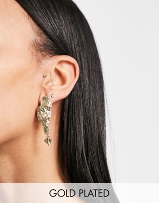 Pigrim gold plated dangling earrings in textured design