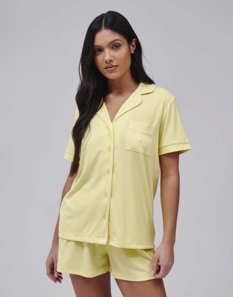 Pijama amarillo clásico de manga corta de canalé muy suave de Loungeable - view 1