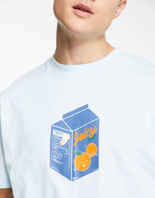 Pijama azul de pantalones y camiseta con estampado de naranjas de ASOS DESIGN, 3 de 4