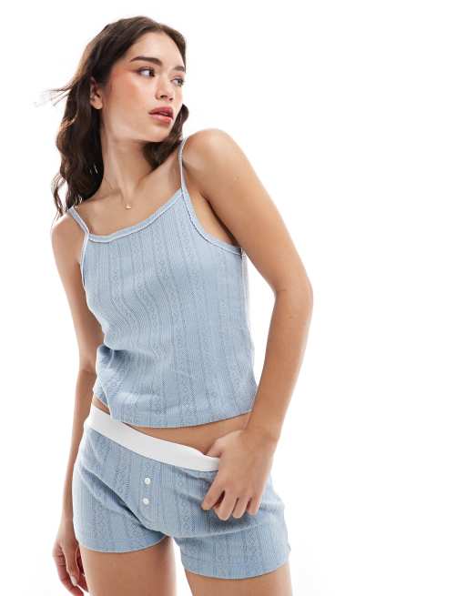 Pijama azul de top de tirantes y pantalones cortos de pointelle de ASOS DESIGN 
