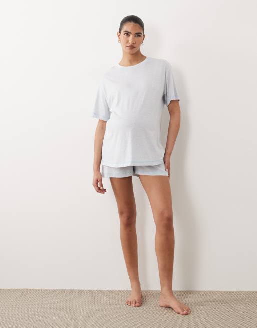 Pijama azul jaspeado básico de camiseta extragrande y pantalones cortos tipo bóxer Essential de ASOS DESIGN Maternity, 2 de 4