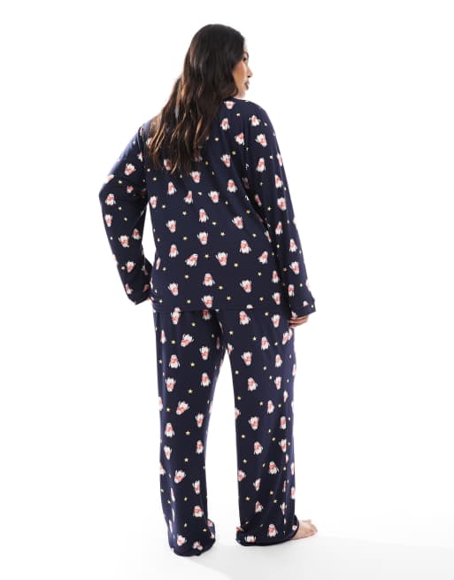 Pijama azul marino con estampado de pingüinos de tejido muy suave para Navidad de Loungeable Curve , 3 de 4
