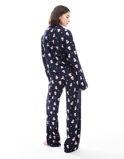 Pijama azul marino con estampado de pingüinos para Navidad de tejido muy suave de Loungeable , 3 de 4