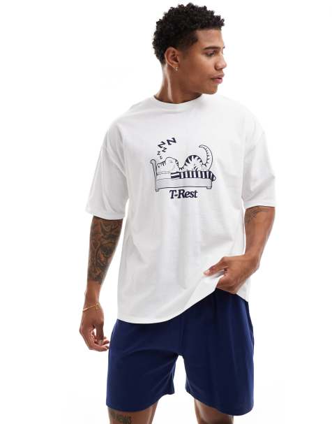 Pijama azul marino con estampado de texto "T-Rest" de ASOS DESIGN - view 1