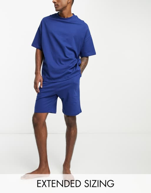 Pijama azul marino de pantalones cortos y camiseta extragrande de punto de ASOS DESIGN