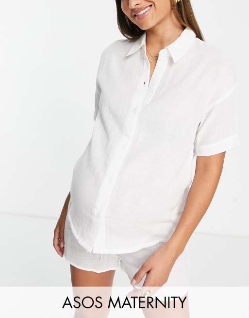 Pijama blanco de camisa y pantalones cortos de gasa de algodón de ASOS DESIGN Maternity