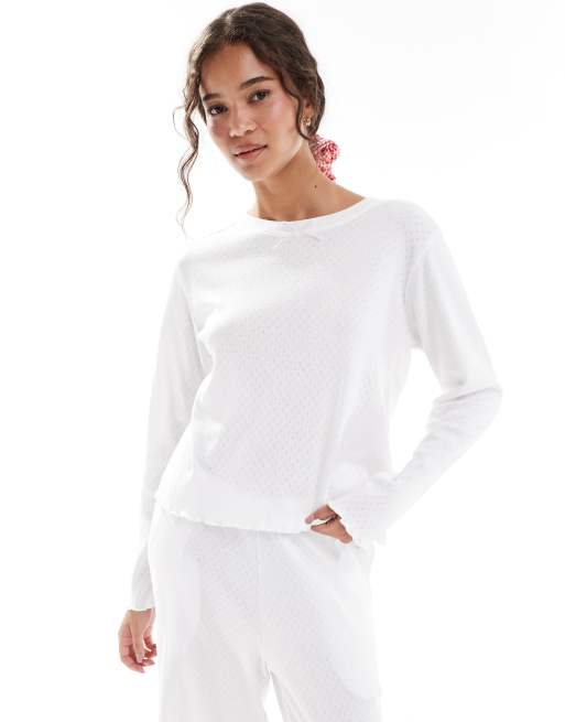 Pijama blanco de manga larga de punto pointelle de Brave Soul, 2 de 4