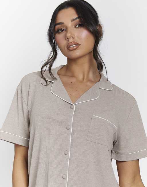 Pijama color avena de canalé para mujer de Loungeable, 3 de 7