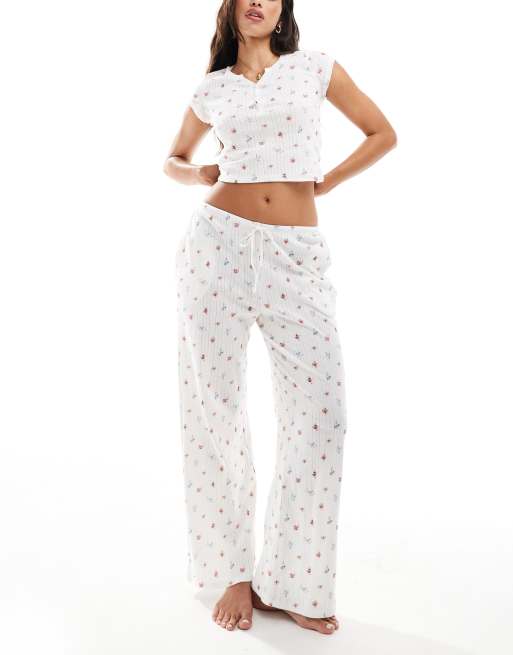 Pijama color crema con estampado de florecitas de punto pointelle Mix & Match de Kaiia