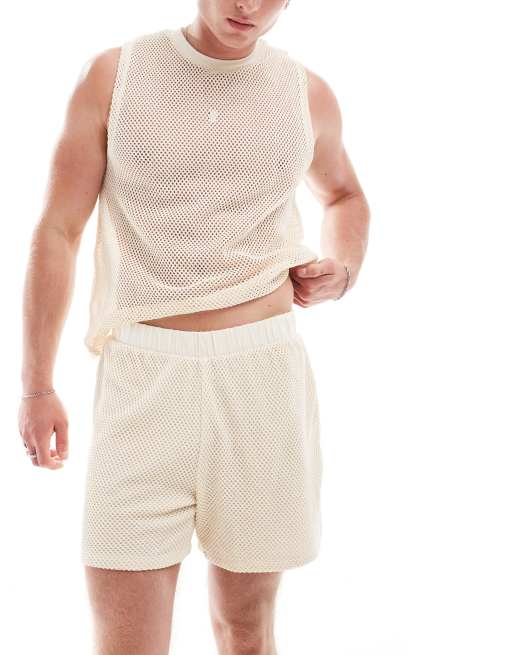 Pijama color crema de camiseta sin mangas y pantalones cortos de ASOS DESIGN