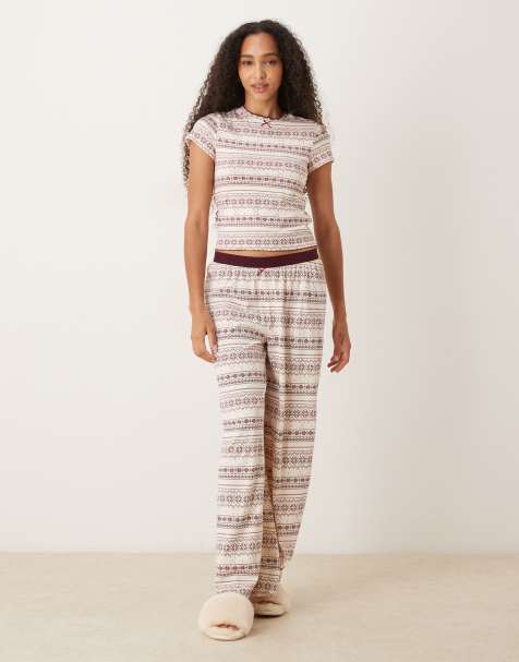 Pijama con estampado de grecas alpinas rojas Mix & Match de ASOS DESIGN - view 1