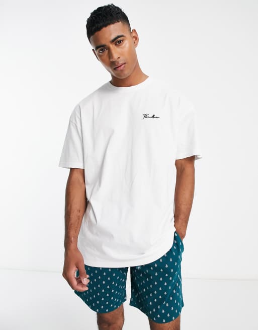 Pijama corto blanco y color cerceta galáctico con estampado de cachemir Arnold de Threadbare