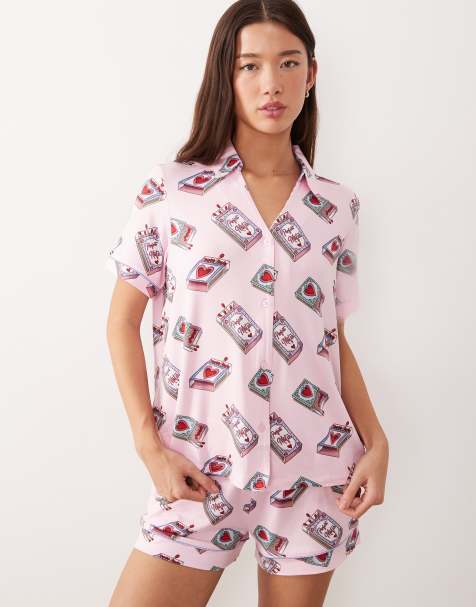 Pijama corto rosa con estampado "Perfect Match" de Chelsea Peers - view 1