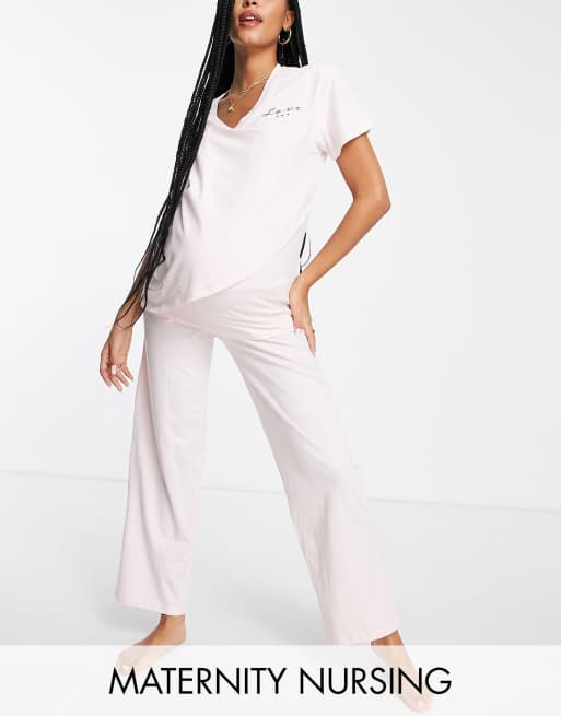 Pijama de lactancia rosa con pernera ancha de Mamalicious Maternity