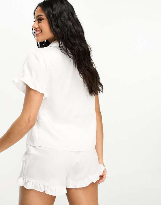 Pijama de novia corto blanco de satén de New Look, 3 de 4