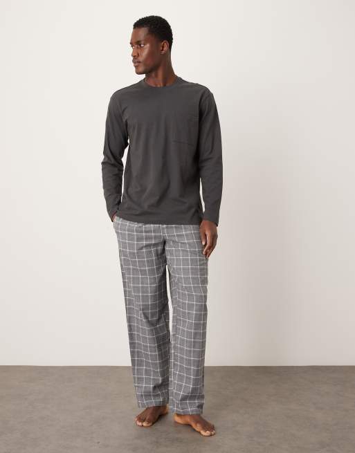 Pijama gris a cuadros de mezcla de algodón de Mango