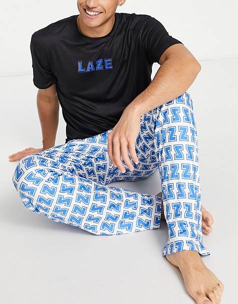 Hombre Ropa de Ropa para dormir de Pijamas y ropa de estar por casa Pijama de punto con pantalón estampado Fila de hombre de color Azul 