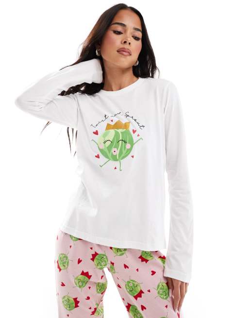 Pijama largo rosa con estampado de col de Bruselas de Threadbare, 3 de 4