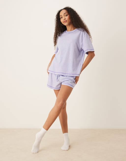 Pijama lila jaspeado de camiseta extragrande y pantalones cortos de ASOS DESIGN