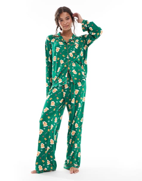 Pijama multicolor para mujer de pantalones largos y camisa con botones y estampado de casas de jengibre de Loungeable - view 1