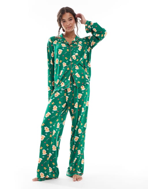 Pijama multicolor para mujer de pantalones largos y camisa con botones y estampado de casas de jengibre de Loungeable