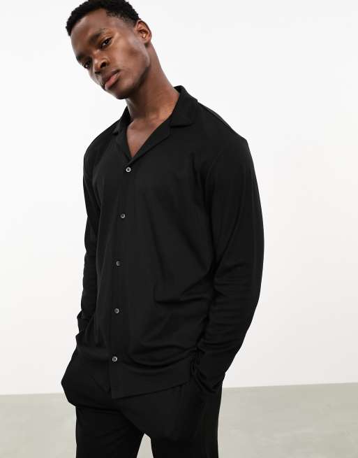Pijama negro de camisa abotonada y pantalones CK Black de Calvin Klein, 3 de 4