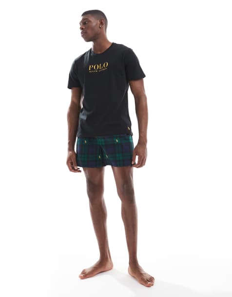Pijama negro de camiseta y pantalones cortos con estampado integral de logo de caballo de Polo Ralph Lauren - view 1