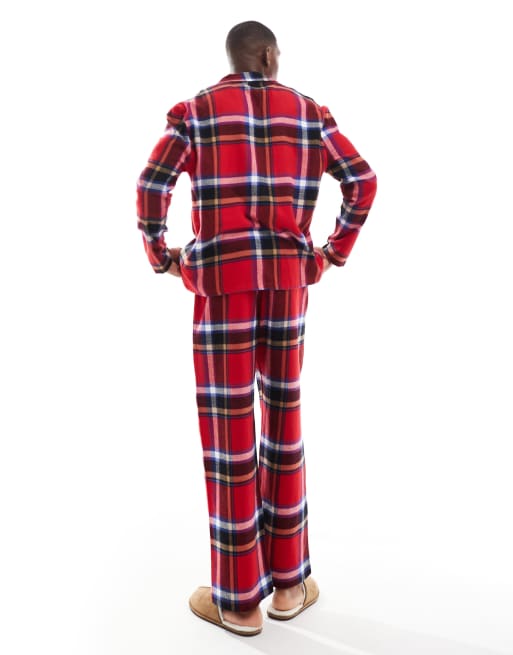 Pijama rojo a cuadros escoceses de camisa y pantalones de ASOS DESIGN, 3 de 4