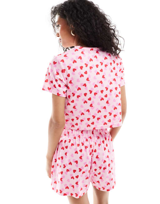 Pijama rosa de camiseta y pantalones cortos con estampado de corazones de Loungeable , 4 de 4