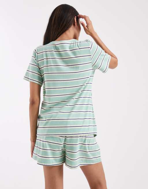 Pijama verde salvia y azul a rayas con diseño para lactancia Mix & Match de ASOS DESIGN Maternity, 4 de 4