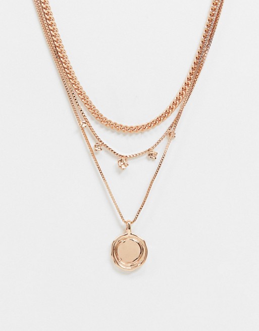 Pilgram rose gold-plated three set necklace with pendant