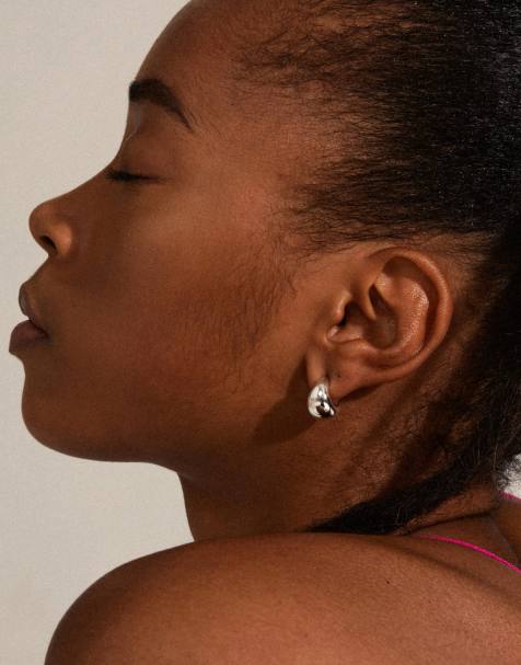 Pilgrim Alexane chunky mini hoop earrings in silver plated - view 1
